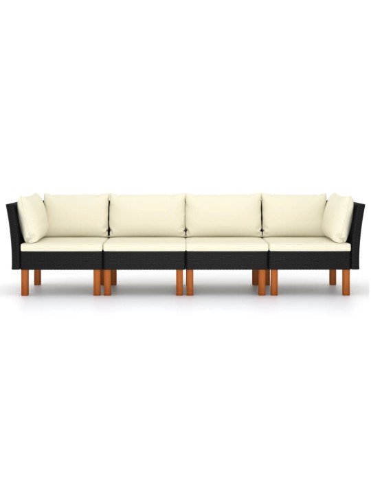 Keturvietė sodo sofa su pagalvėlėmis, juoda, poliratanas