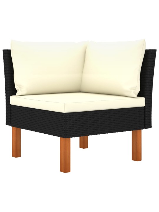 Keturvietė sodo sofa su pagalvėlėmis, juoda, poliratanas