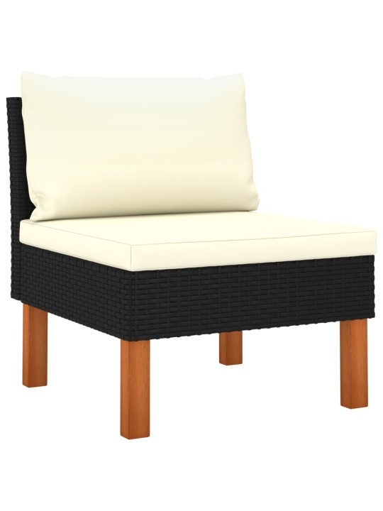 Keturvietė sodo sofa su pagalvėlėmis, juoda, poliratanas
