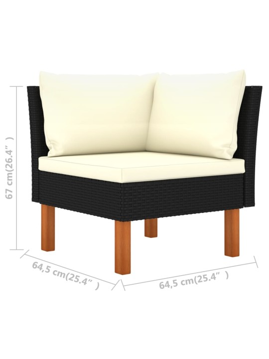 Keturvietė sodo sofa su pagalvėlėmis, juoda, poliratanas