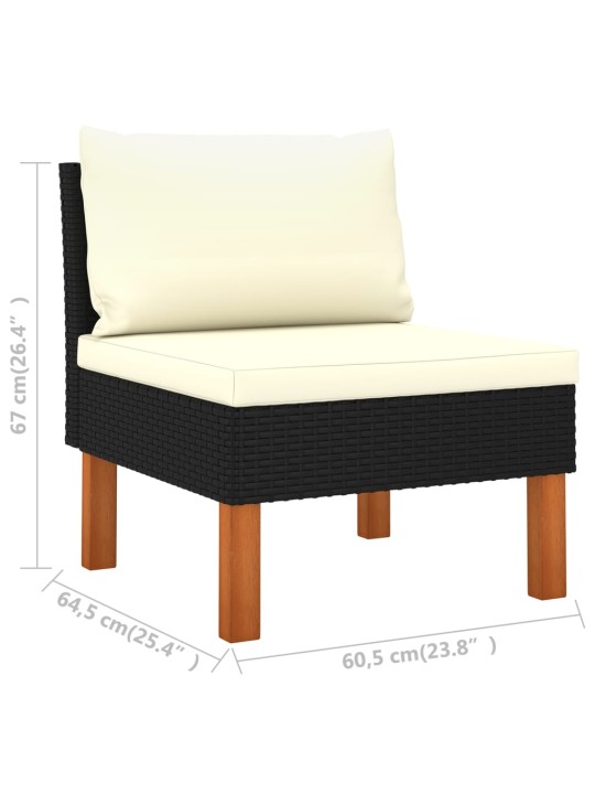 Keturvietė sodo sofa su pagalvėlėmis, juoda, poliratanas