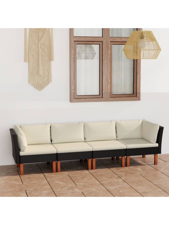 Keturvietė sodo sofa su pagalvėlėmis, juoda, poliratanas