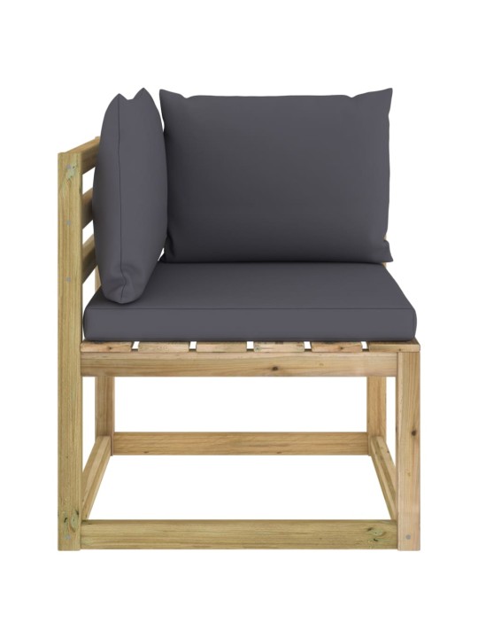 Kampinė sodo sofa su pagalvėlėmis, žaliai impregnuota pušis