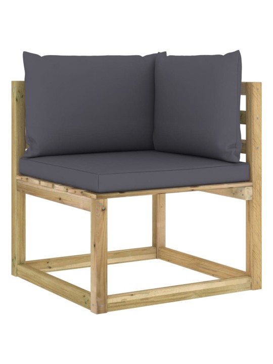 Kampinė sodo sofa su pagalvėlėmis, žaliai impregnuota pušis