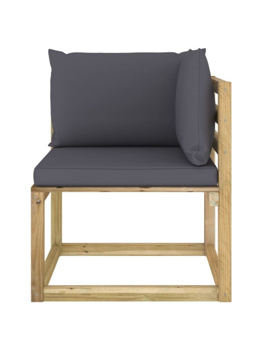 Kampinė sodo sofa su pagalvėlėmis, žaliai impregnuota pušis