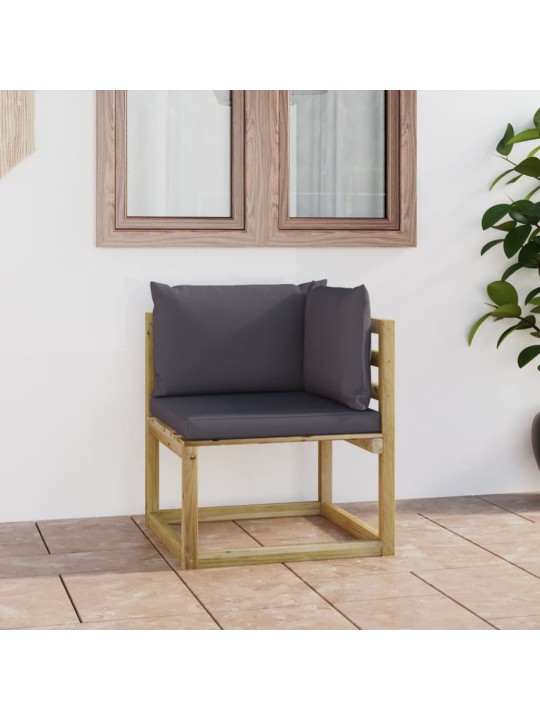 Kampinė sodo sofa su pagalvėlėmis, žaliai impregnuota pušis