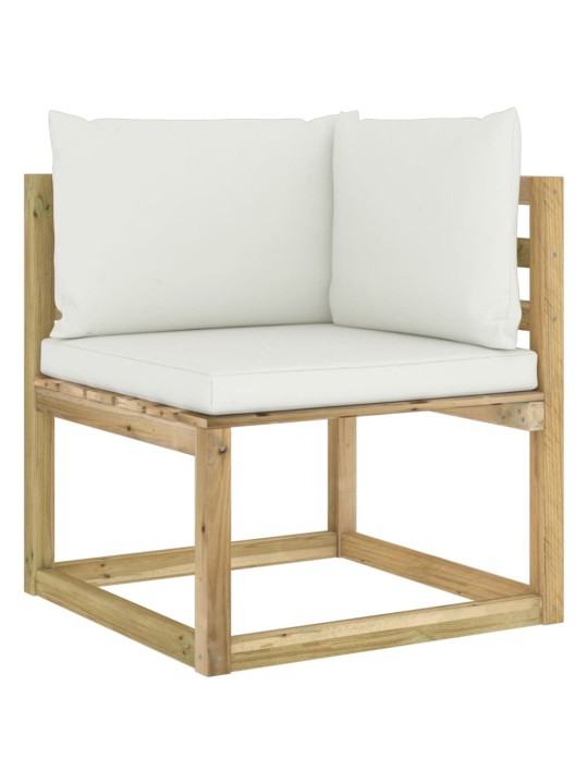 Kampinė sodo sofa su pagalvėlėmis, žaliai impregnuota pušis