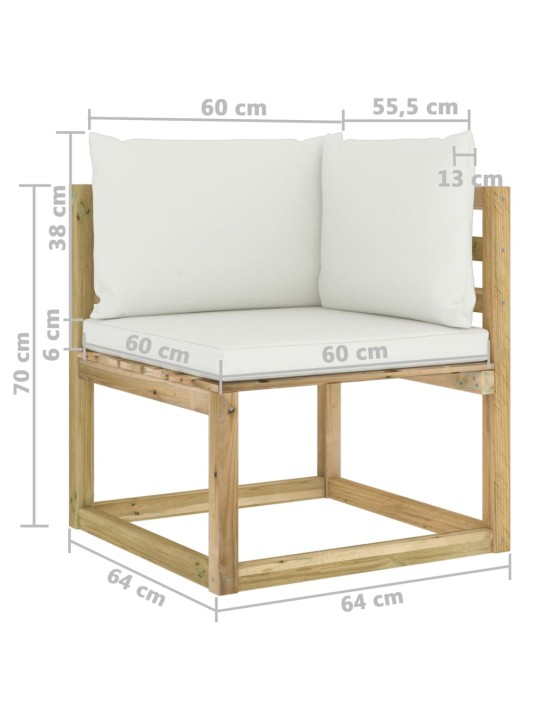 Kampinė sodo sofa su pagalvėlėmis, žaliai impregnuota pušis