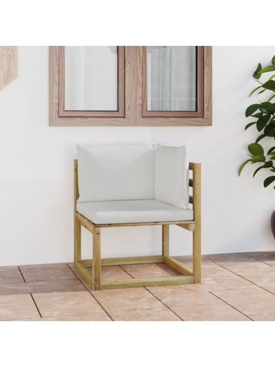 Kampinė sodo sofa su pagalvėlėmis, žaliai impregnuota pušis