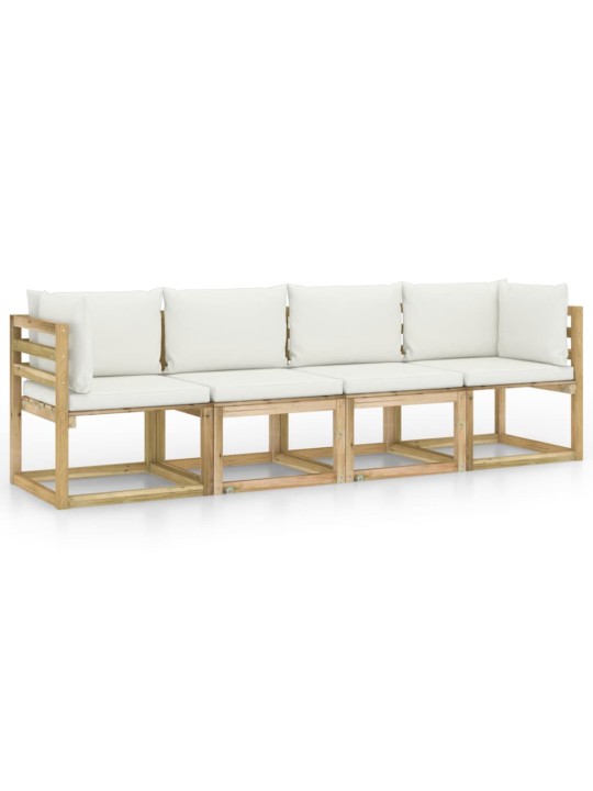 Keturvietė sodo sofa su kreminės spalvos pagalvėlėmis
