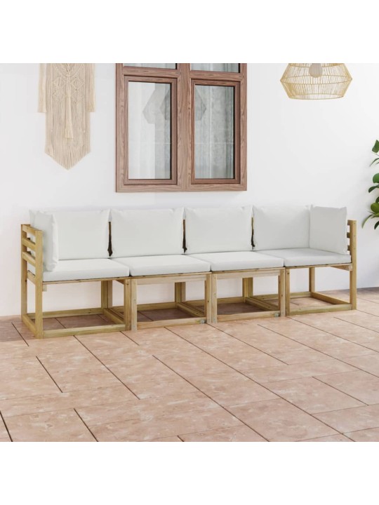 Keturvietė sodo sofa su kreminės spalvos pagalvėlėmis