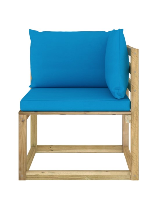 Kampinė sodo sofa su pagalvėlėmis, žaliai impregnuota pušis