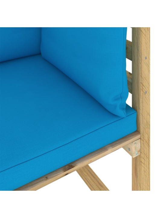 Kampinė sodo sofa su pagalvėlėmis, žaliai impregnuota pušis