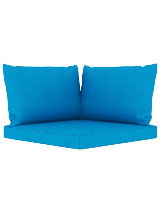 Keturvietė sodo sofa su šviesiai mėlynos spalvos pagalvėlėmis