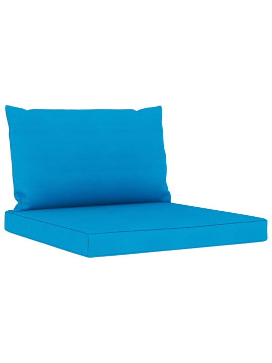 Keturvietė sodo sofa su šviesiai mėlynos spalvos pagalvėlėmis