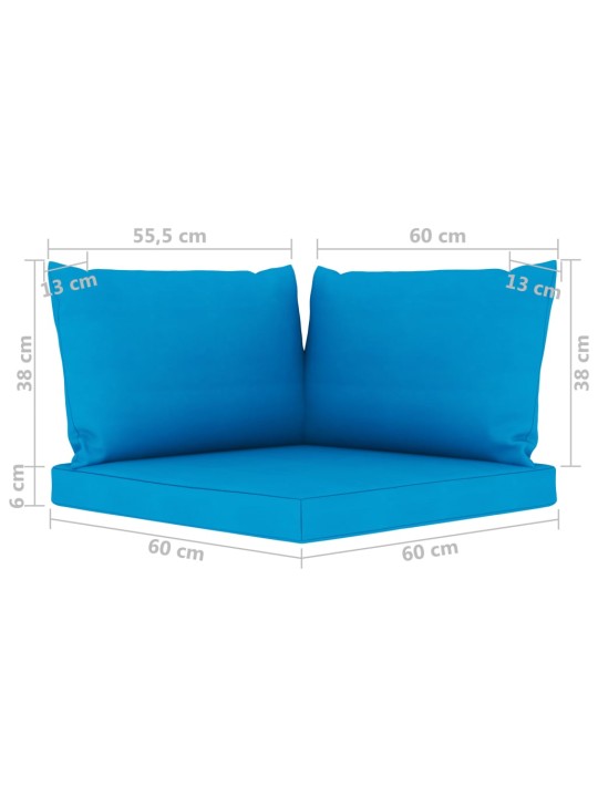 Keturvietė sodo sofa su šviesiai mėlynos spalvos pagalvėlėmis