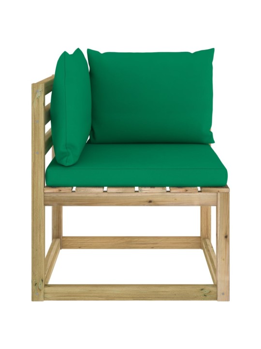Kampinė sodo sofa su pagalvėlėmis, žaliai impregnuota pušis