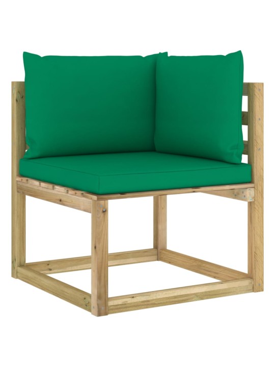 Kampinė sodo sofa su pagalvėlėmis, žaliai impregnuota pušis