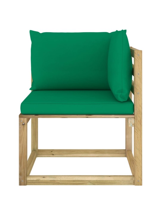 Kampinė sodo sofa su pagalvėlėmis, žaliai impregnuota pušis