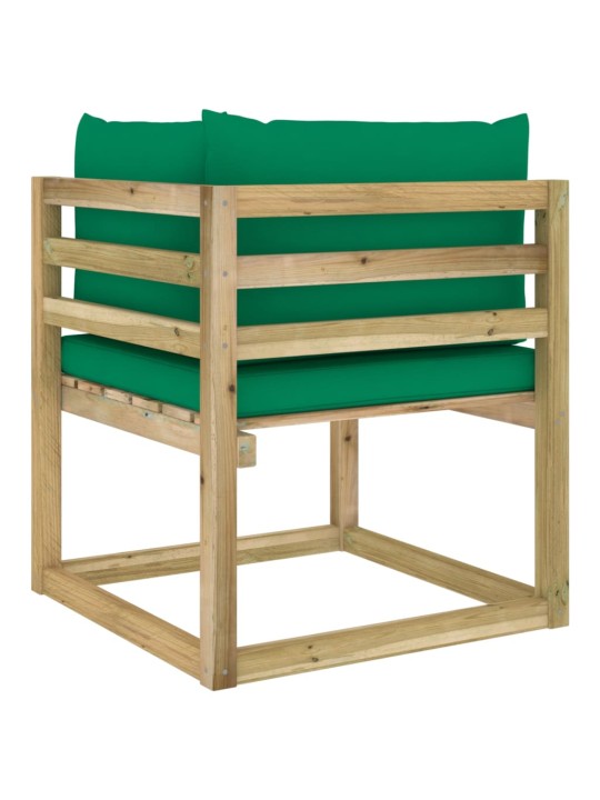 Kampinė sodo sofa su pagalvėlėmis, žaliai impregnuota pušis