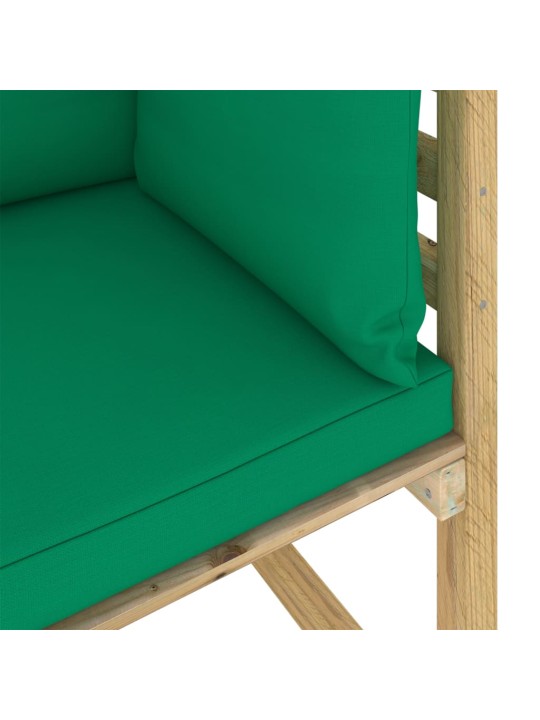 Kampinė sodo sofa su pagalvėlėmis, žaliai impregnuota pušis