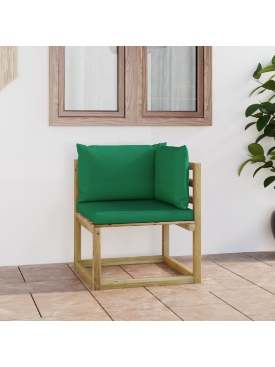 Kampinė sodo sofa su pagalvėlėmis, žaliai impregnuota pušis