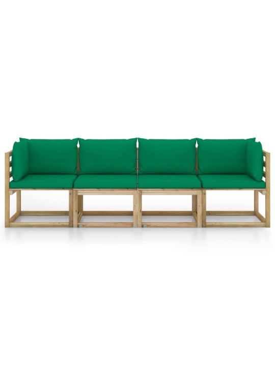 Keturvietė sodo sofa su žalios spalvos pagalvėlėmis
