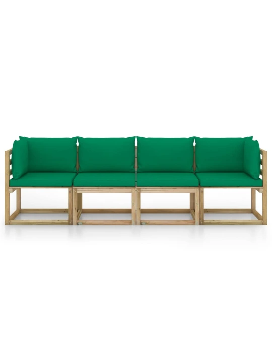 Keturvietė sodo sofa su žalios spalvos pagalvėlėmis