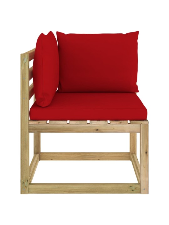 Kampinė sodo sofa su pagalvėlėmis, žaliai impregnuota pušis