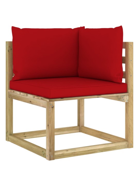 Kampinė sodo sofa su pagalvėlėmis, žaliai impregnuota pušis