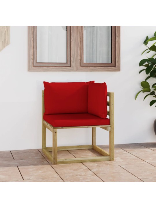 Kampinė sodo sofa su pagalvėlėmis, žaliai impregnuota pušis