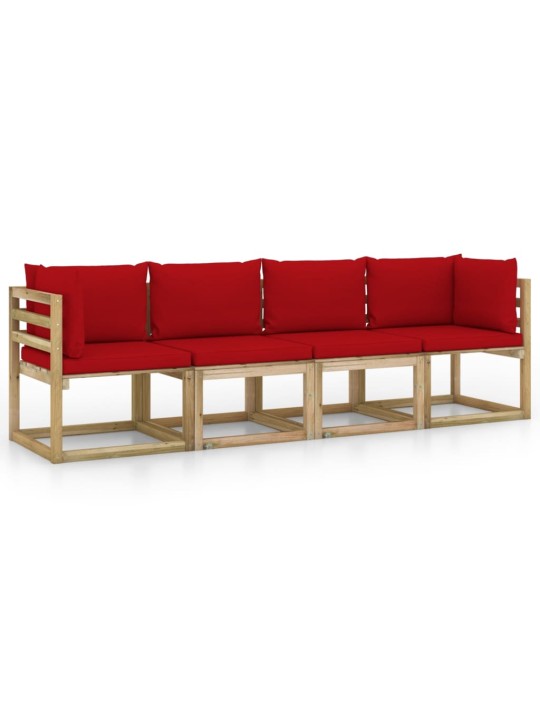 Keturvietė sodo sofa su raudonos spalvos pagalvėlėmis
