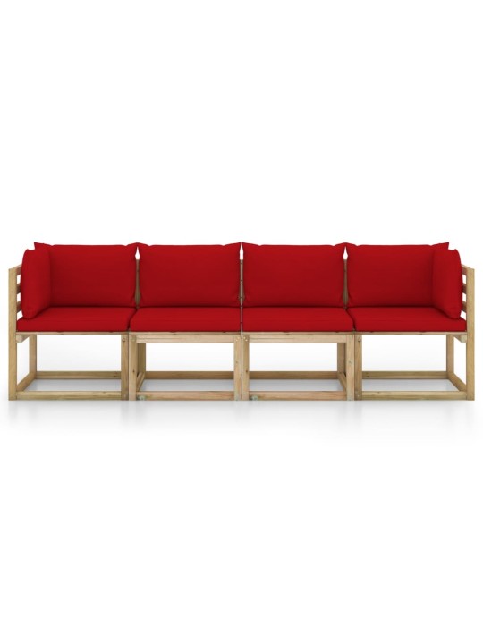 Keturvietė sodo sofa su raudonos spalvos pagalvėlėmis