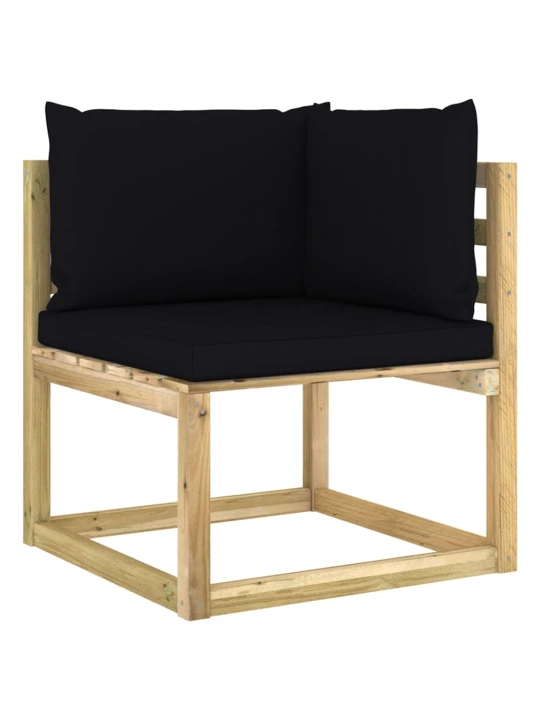 Kampinė sodo sofa su pagalvėlėmis, žaliai impregnuota pušis