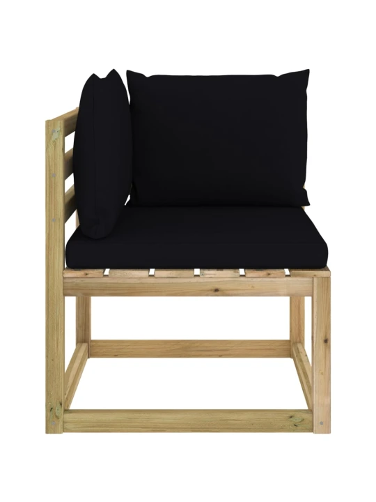 Kampinė sodo sofa su pagalvėlėmis, žaliai impregnuota pušis