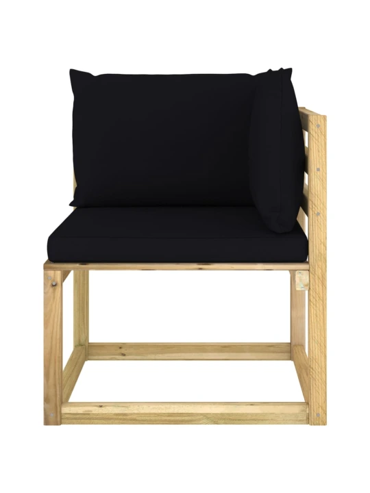Kampinė sodo sofa su pagalvėlėmis, žaliai impregnuota pušis