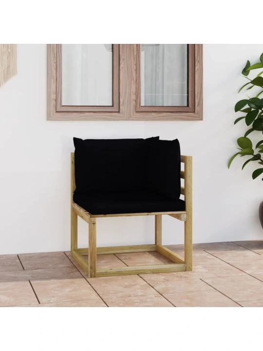 Kampinė sodo sofa su pagalvėlėmis, žaliai impregnuota pušis