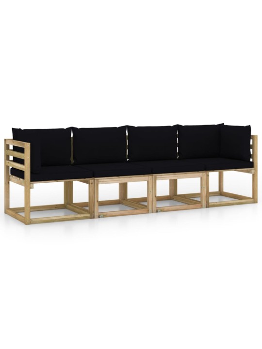 Keturvietė sodo sofa su juodos spalvos pagalvėlėmis