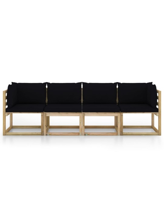 Keturvietė sodo sofa su juodos spalvos pagalvėlėmis