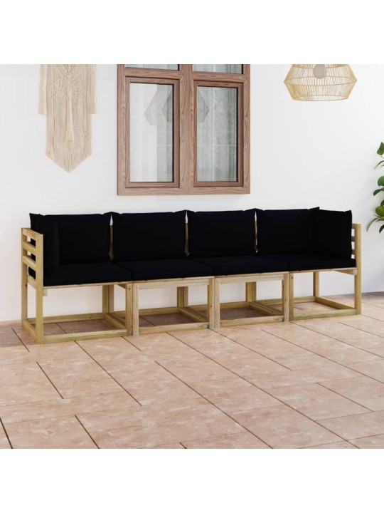 Keturvietė sodo sofa su juodos spalvos pagalvėlėmis