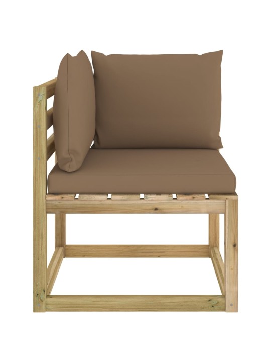 Kampinė sodo sofa su pagalvėlėmis, žaliai impregnuota pušis