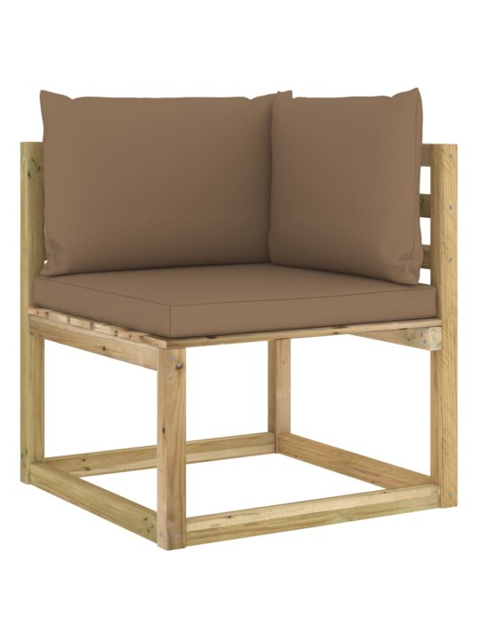 Kampinė sodo sofa su pagalvėlėmis, žaliai impregnuota pušis