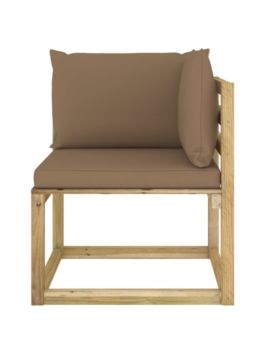 Kampinė sodo sofa su pagalvėlėmis, žaliai impregnuota pušis