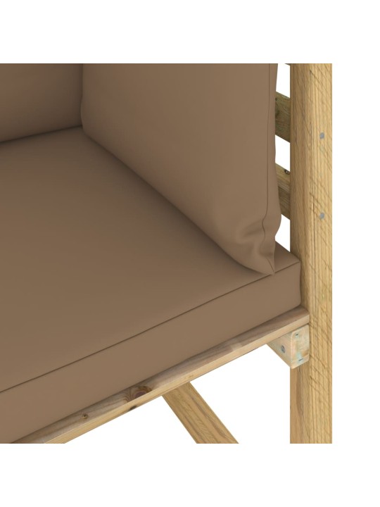 Kampinė sodo sofa su pagalvėlėmis, žaliai impregnuota pušis