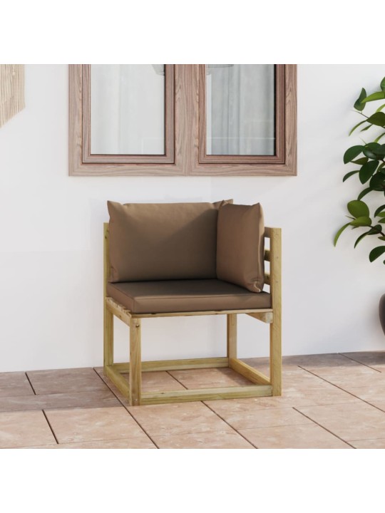 Kampinė sodo sofa su pagalvėlėmis, žaliai impregnuota pušis