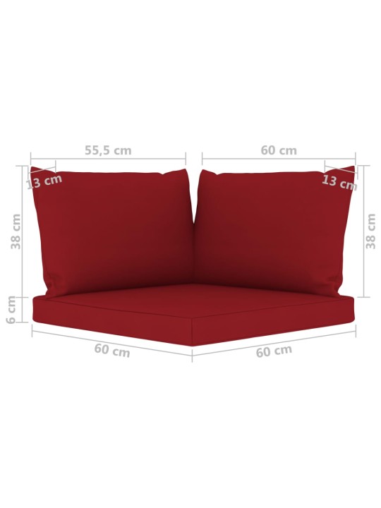 Keturvietė sodo sofa su raudonojo vyno spalvos pagalvėlėmis