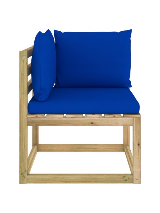 Kampinė sodo sofa su pagalvėlėmis, žaliai impregnuota pušis