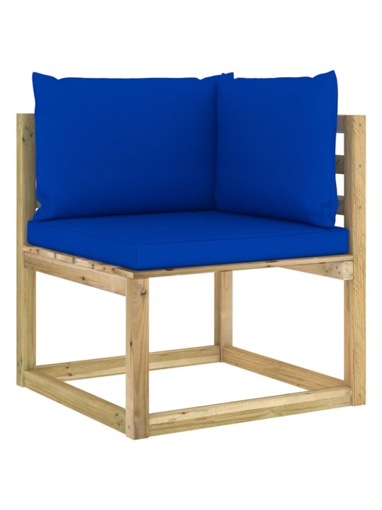 Kampinė sodo sofa su pagalvėlėmis, žaliai impregnuota pušis