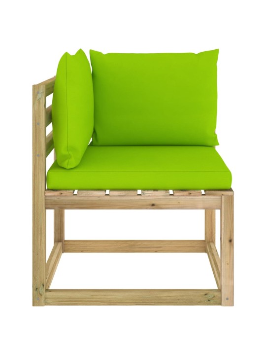 Kampinė sodo sofa su pagalvėlėmis, žaliai impregnuota pušis