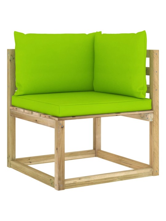 Kampinė sodo sofa su pagalvėlėmis, žaliai impregnuota pušis